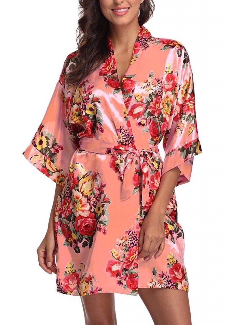 ropa para mujer - Bata para baño de seda satinada, tipo kimono 2