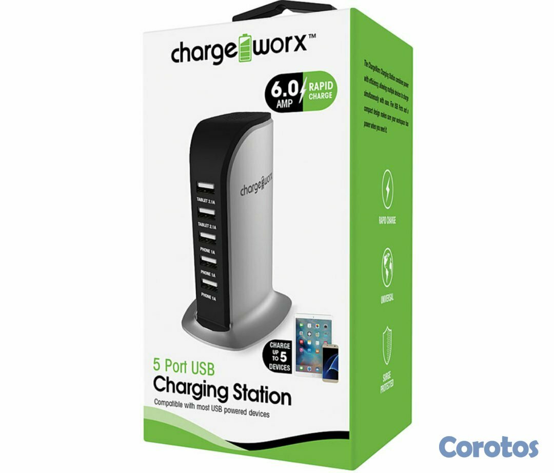 computadoras y laptops - CARGADOR USB, CHARGE WORX, DE ESCRITORIO 5 PUERTOS P/CELULARES,MP3, 6.0 A NEGRO 