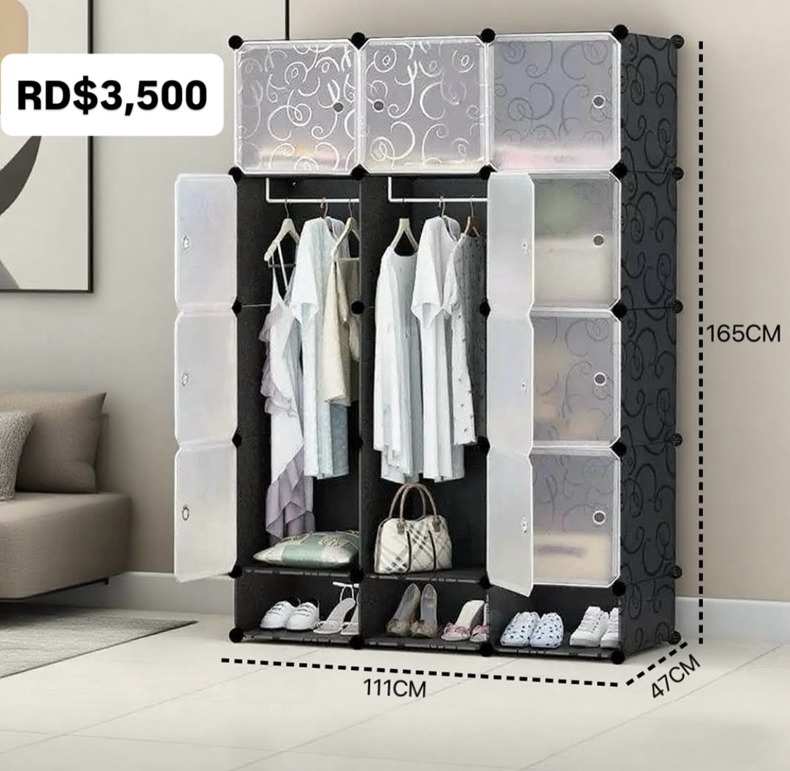 muebles y colchones - Armario u clóset organizador de ropas y calzados. 6 gavetas, 2 percheros… 0