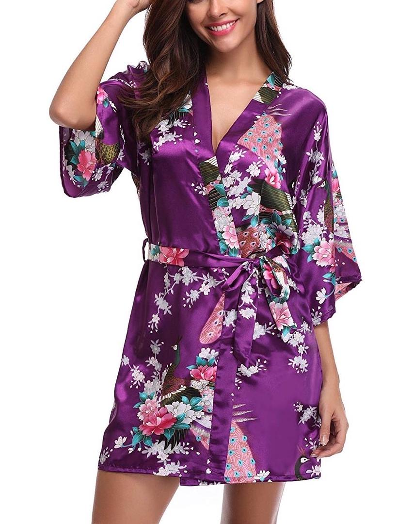 ropa para mujer - Bata para baño de seda satinada, tipo kimono 6