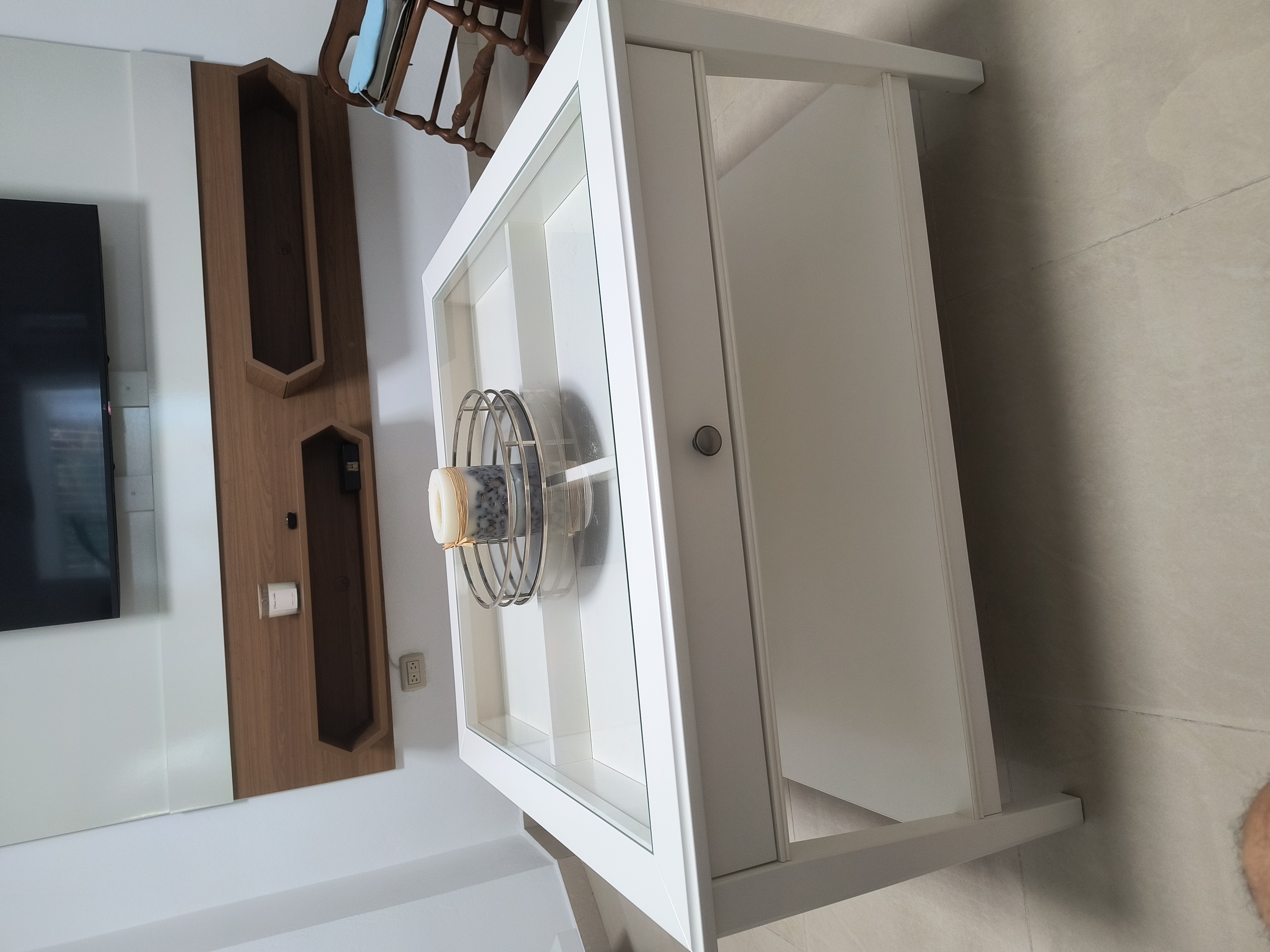 muebles y colchones - Mesa de centro color blanco con gavetas y cristal. 1