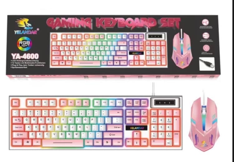 accesorios para electronica - Kit Teclado y Mouse Gamer Rosado Retroiluminado con Luces Led RGB para PC 1