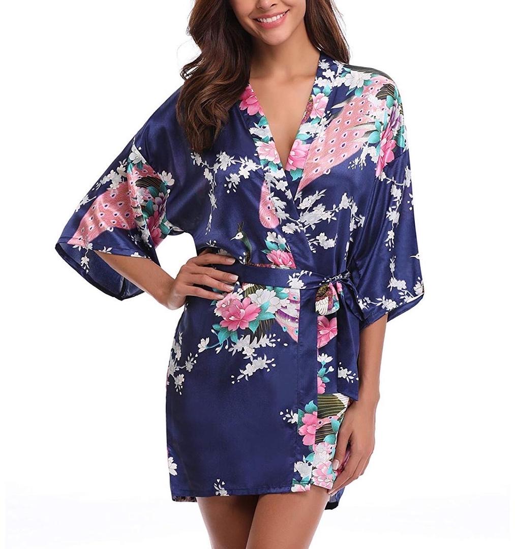 ropa para mujer - Bata para baño de seda satinada, tipo kimono 4