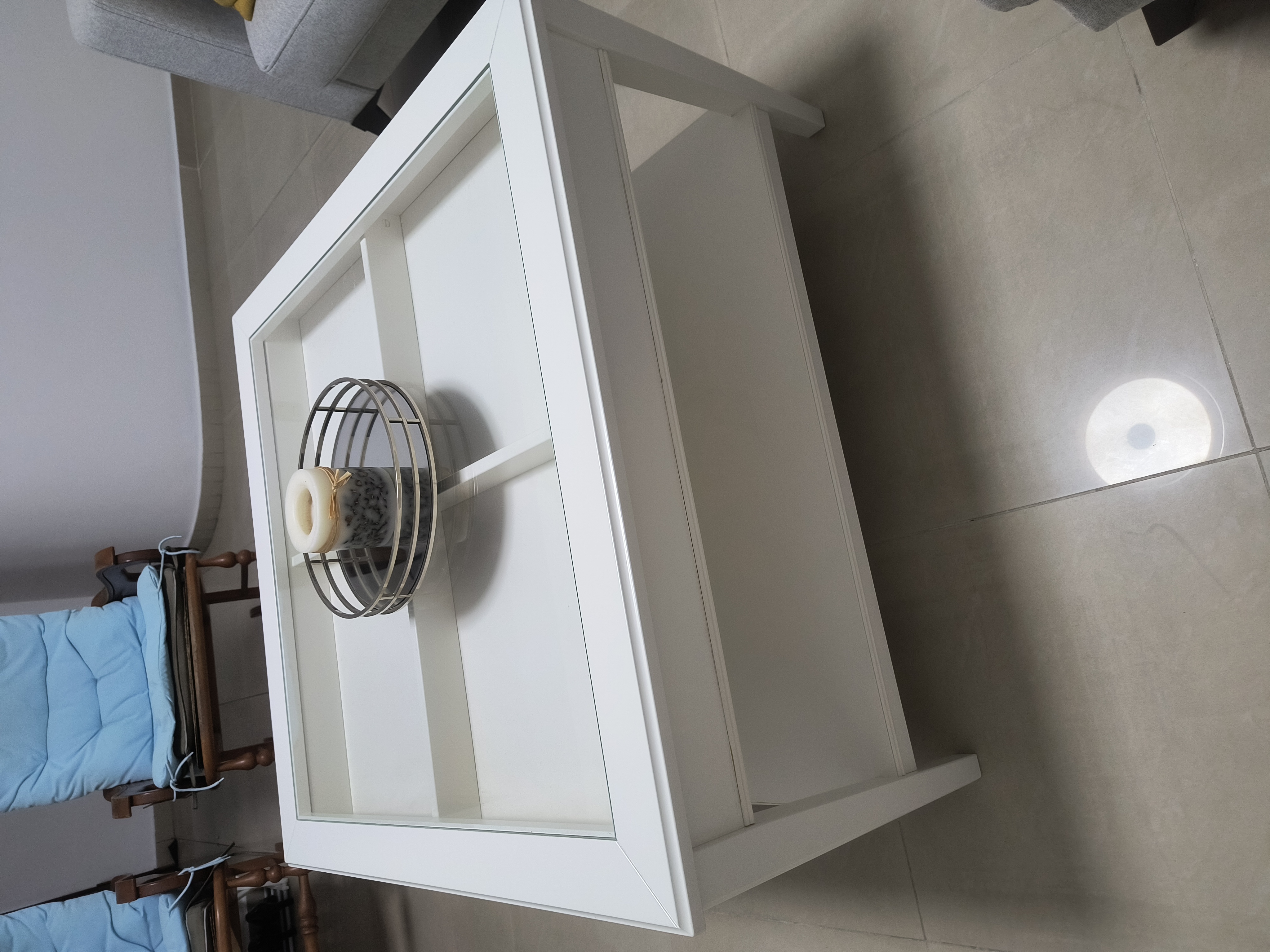 muebles y colchones - Mesa de centro color blanco con gavetas y cristal. 2