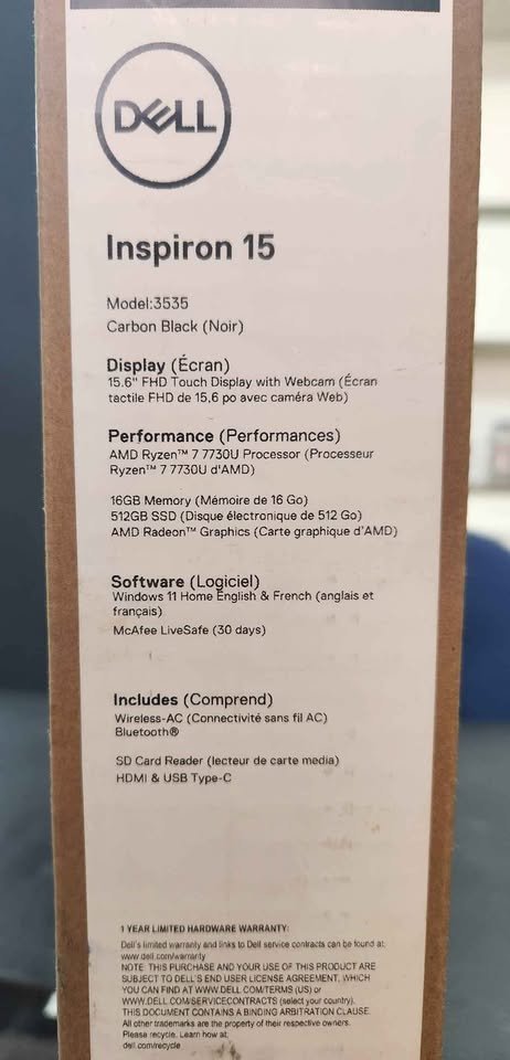 computadoras y laptops - Laptop Dell Inspiron 15.6 Touch Ryzen 7 7730U 512G 6