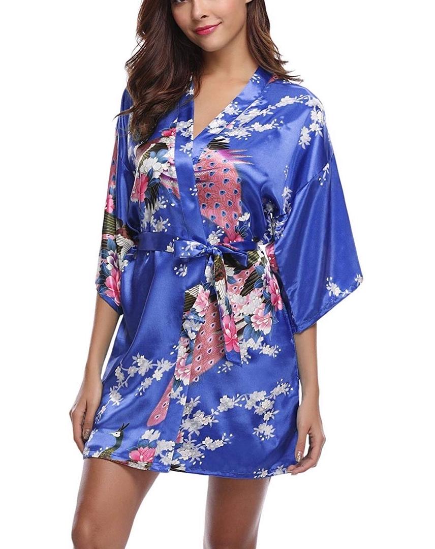 ropa para mujer - Bata para baño de seda satinada, tipo kimono 5