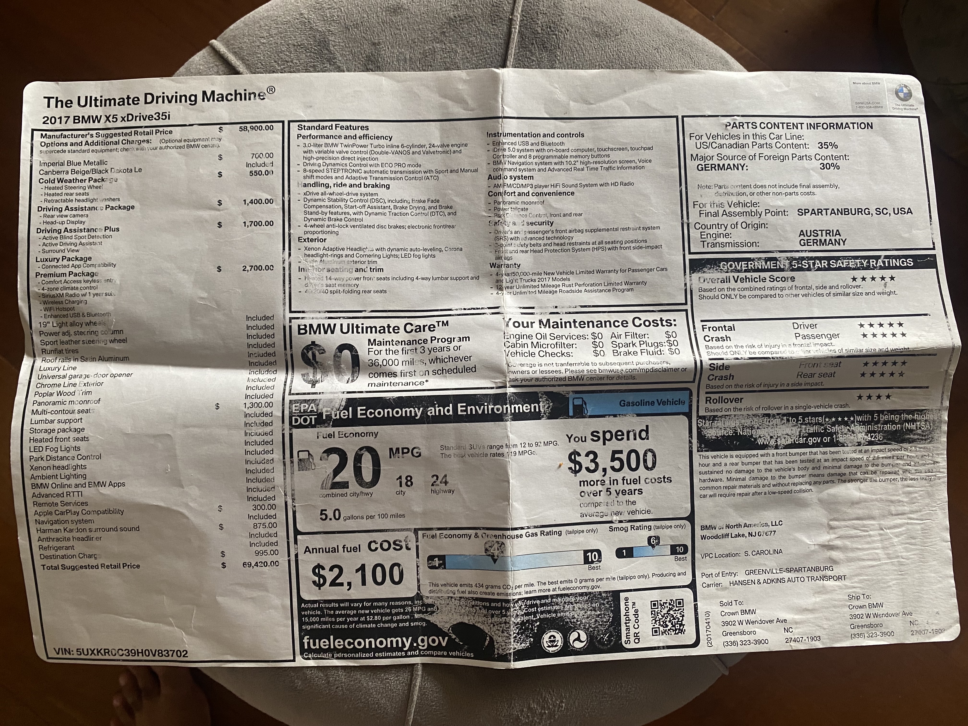 jeepetas y camionetas - 2017 bmw x5 xDrive35i unico dueño como nueva $27,500 2