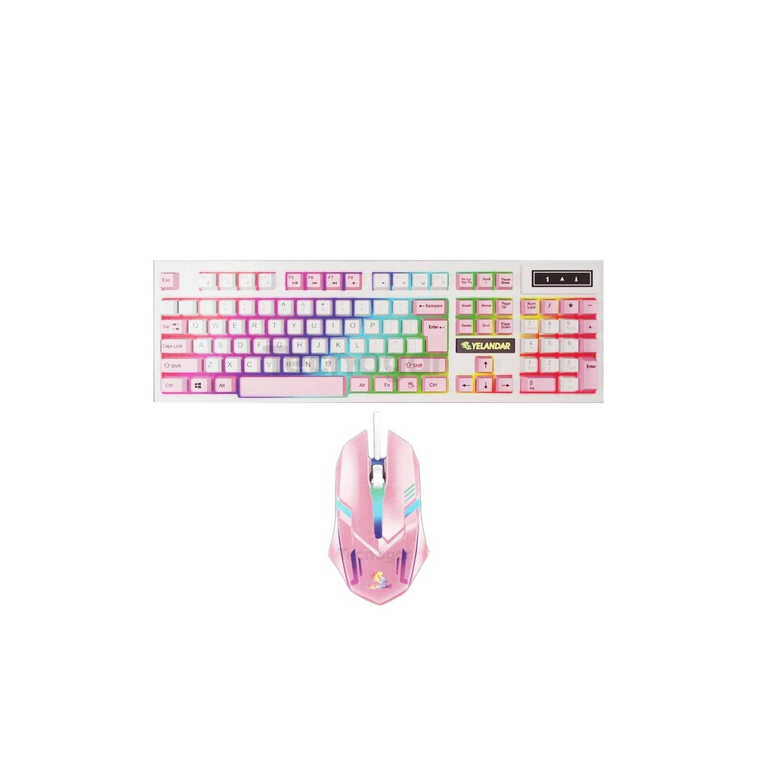 accesorios para electronica - Kit Teclado y Mouse Gamer Rosado Retroiluminado con Luces Led RGB para PC 3