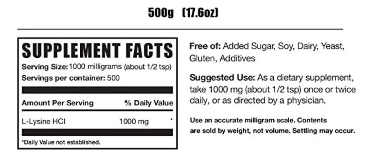 Salud y Equipamiento Médico - L-lisina 500g - Bulksupplements 1