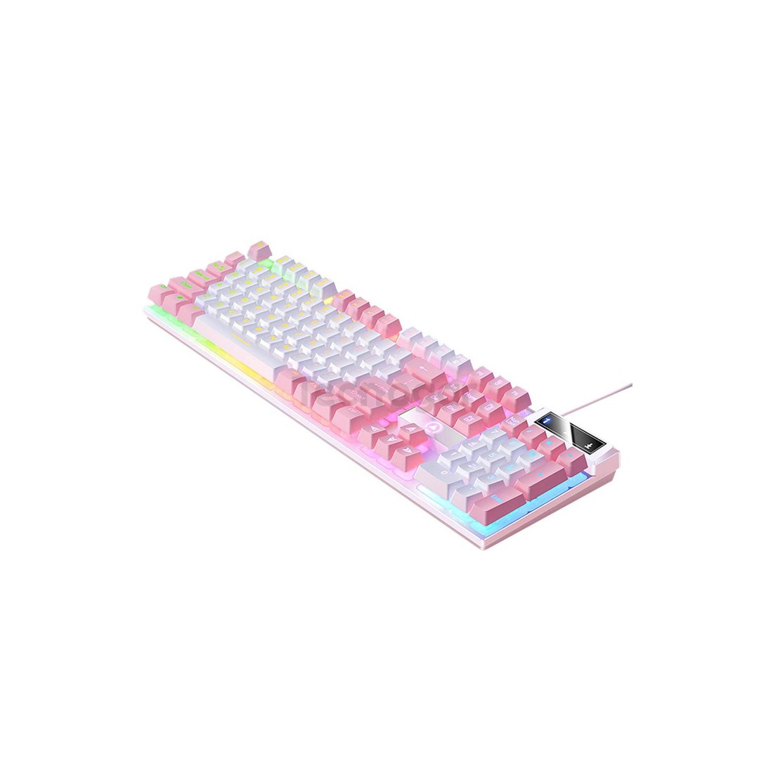 accesorios para electronica - Kit Teclado y Mouse Gamer Rosado Retroiluminado con Luces Led RGB para PC 4