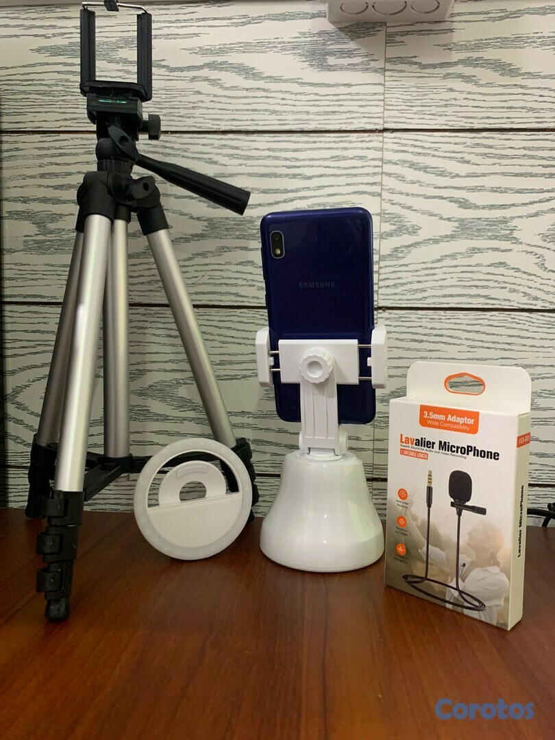 celulares y tabletas - Combo emprendedor para tiktoker aro de luz, trípode soporte y micrófono  2
