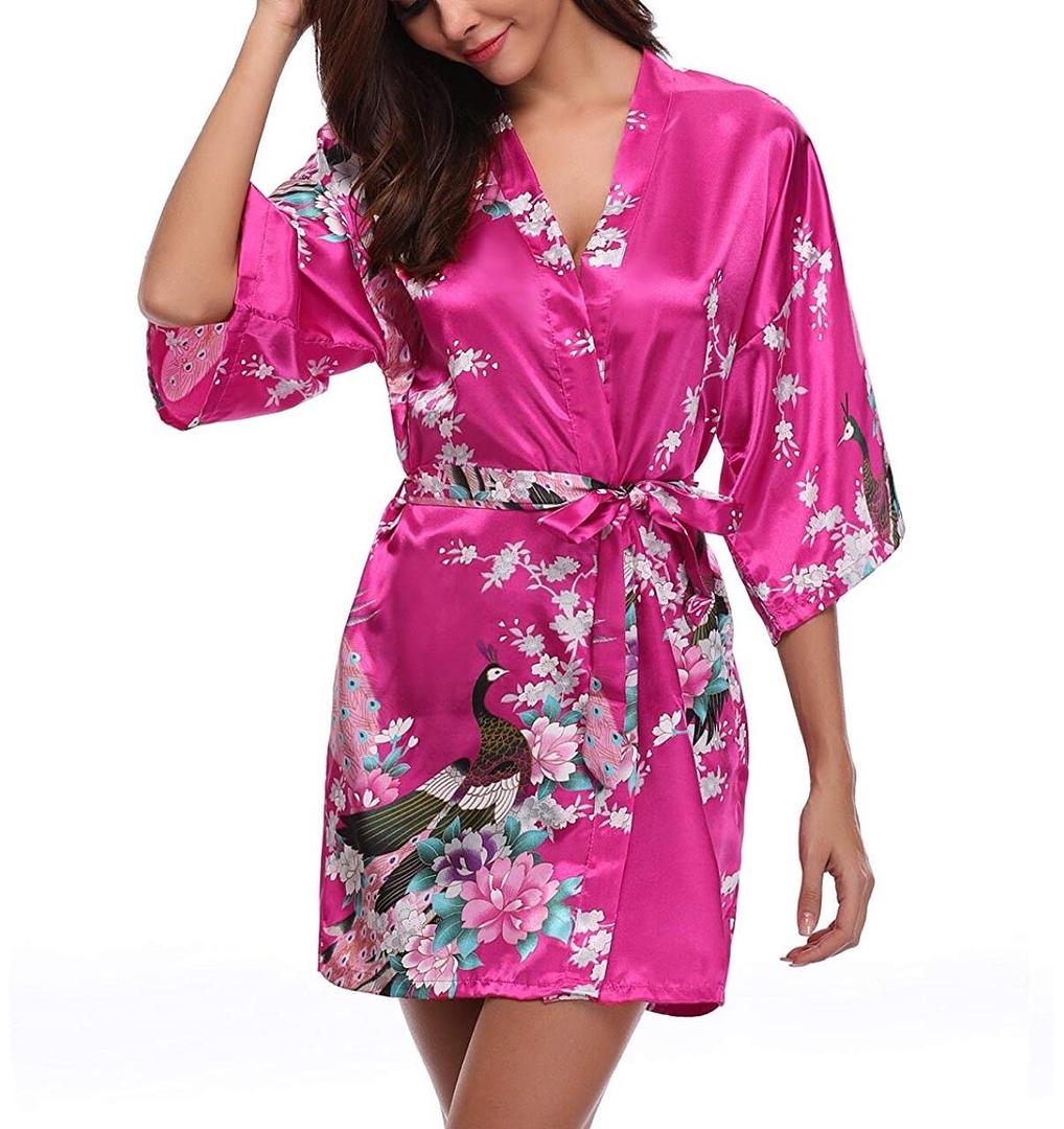 ropa para mujer - Bata para baño de seda satinada, tipo kimono 7