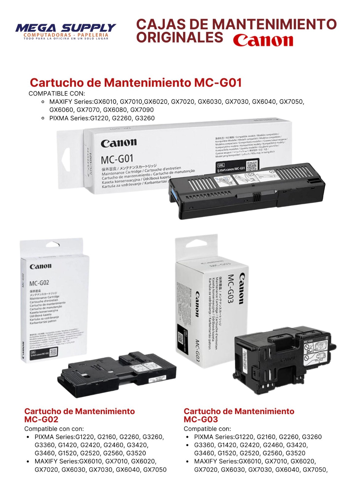 impresoras y scanners - CAJA DE MANTENIMIENTO CANON  en todos los modelos 