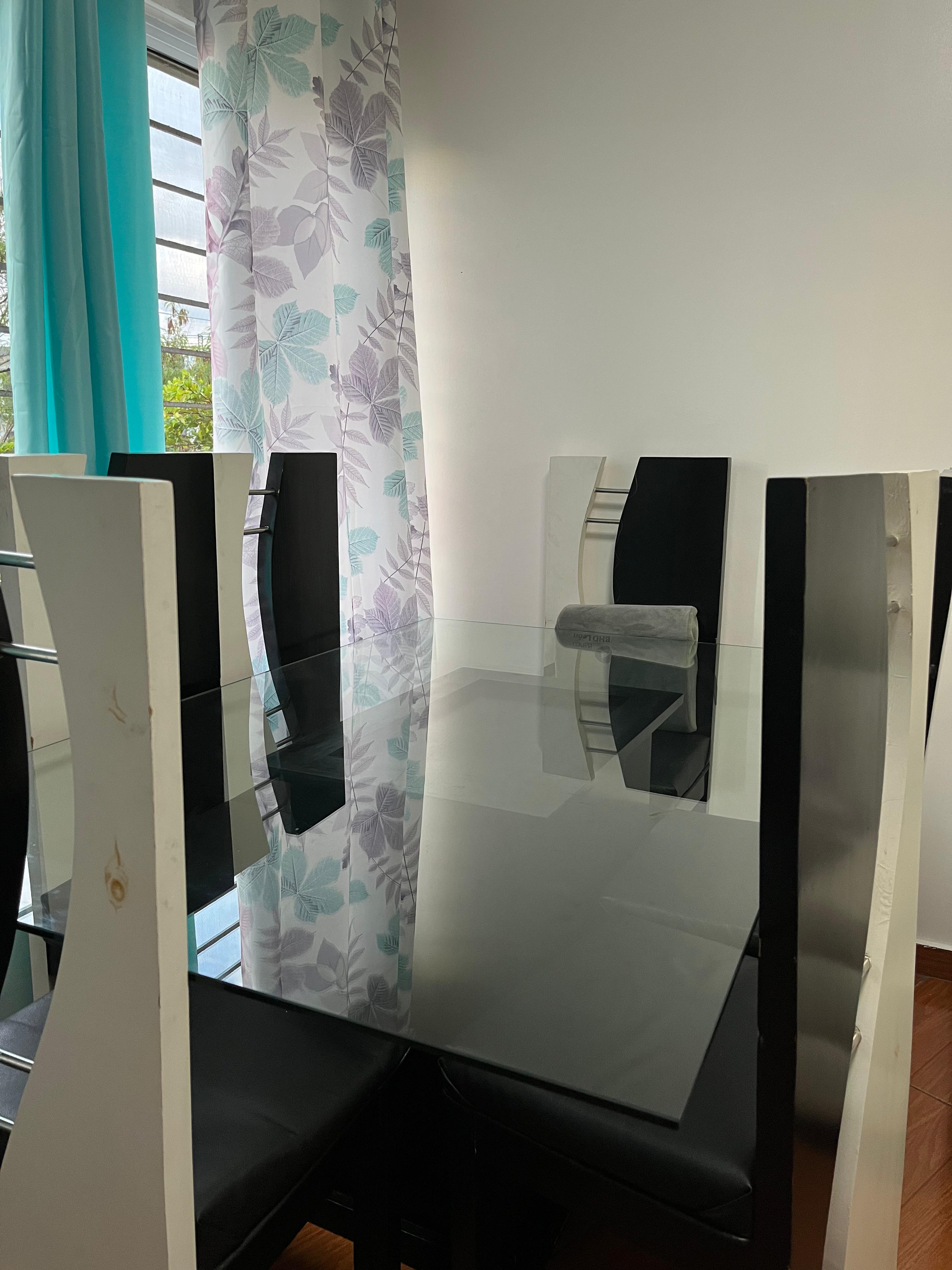 muebles y colchones - mesa con tope en cristal y 6 sillas mueble blanco en L y mesa centro italiana 7
