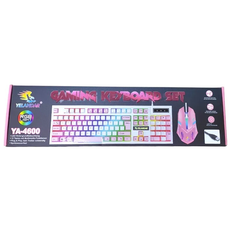 accesorios para electronica - Kit Teclado y Mouse Gamer Rosado Retroiluminado con Luces Led RGB para PC 5