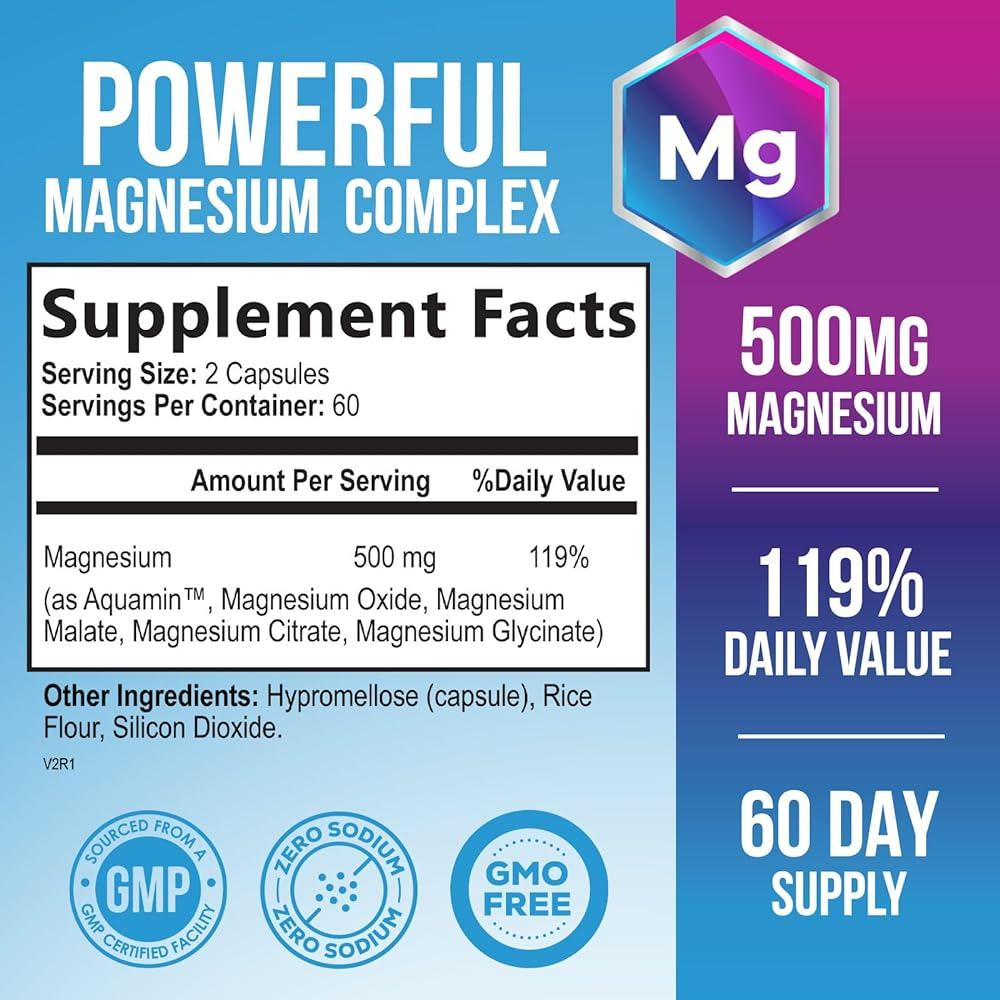Salud y Equipamiento Médico - Complejo De Magnesio 500 Mg Con Glicinato, Malato, Citrato, 1
