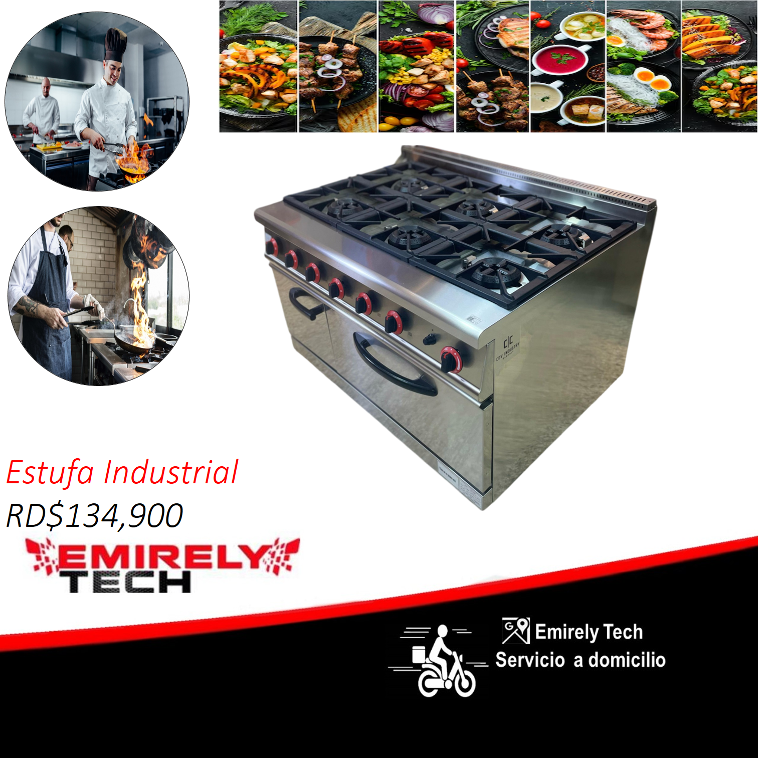 equipos profesionales - Estufa industrial comercial de 6 hornillas y horno 0