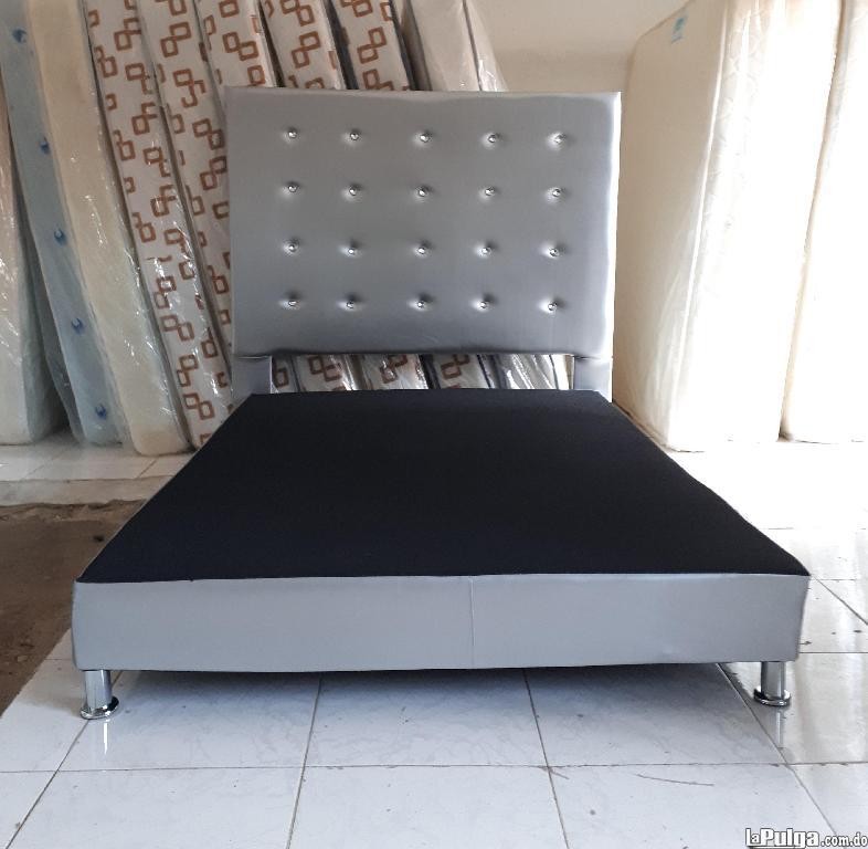 muebles y colchones - Base de Cama Tapizada y Espaldar Negra 0