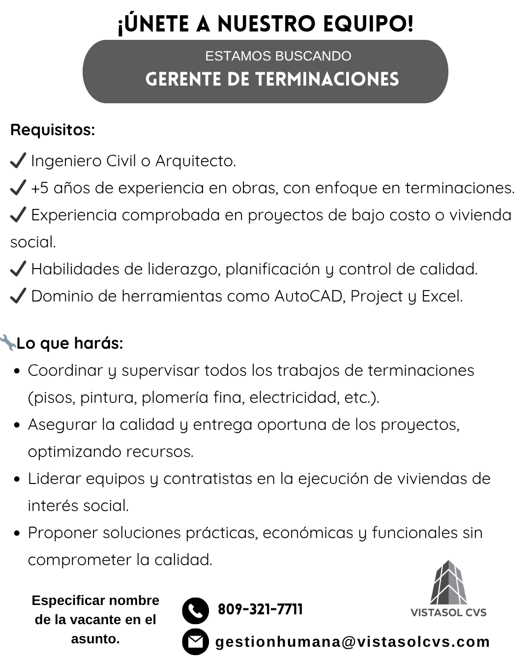 empleos disponibles - Gerente de Terminaciones 0
