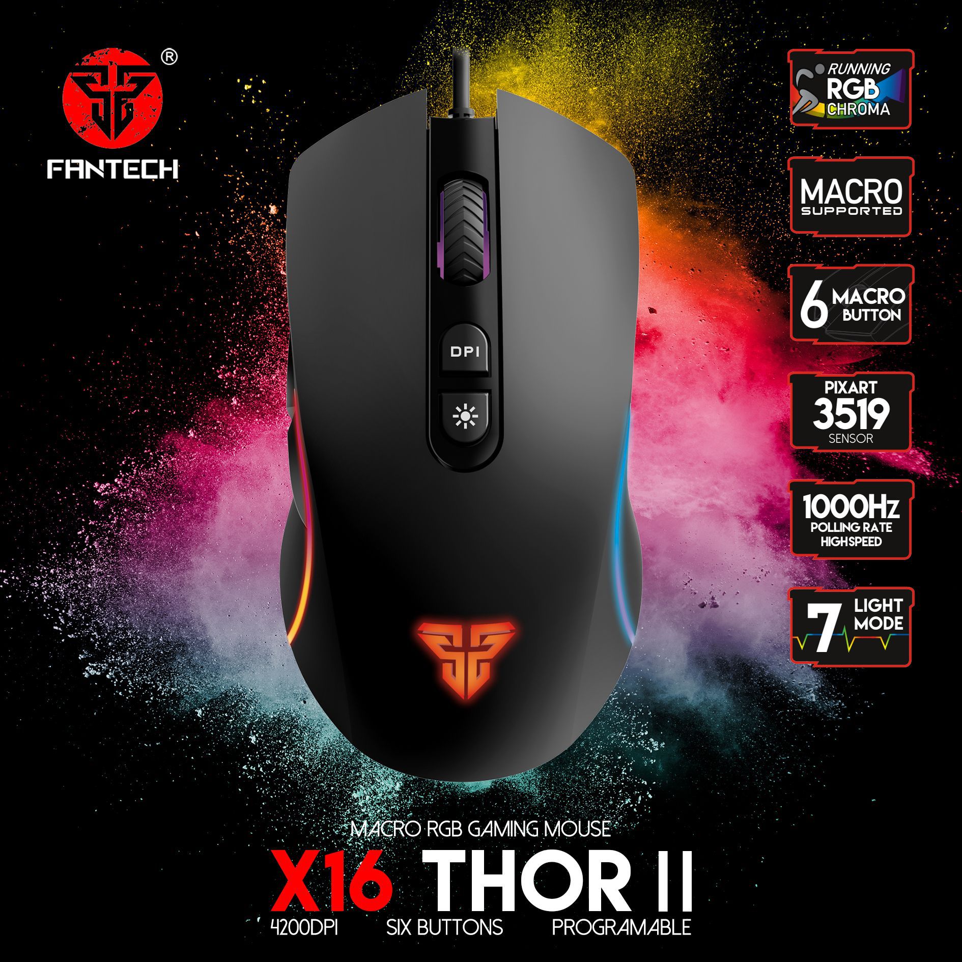 computadoras y laptops - MOUSE Fantech USB GAMIN (Mod.X16) NEGRO,PARA VERDADEROS JUGADORES