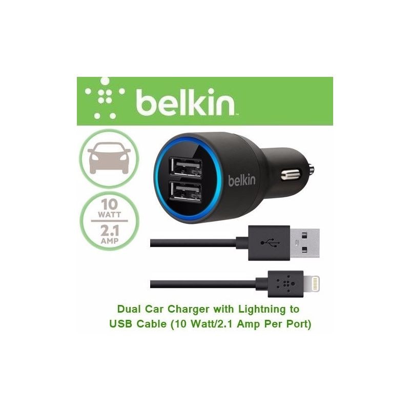 accesorios para electronica - CARGADOR BELKIN PARA CARRO DOBLE PUERTO CON CABLE MICRO USB 3