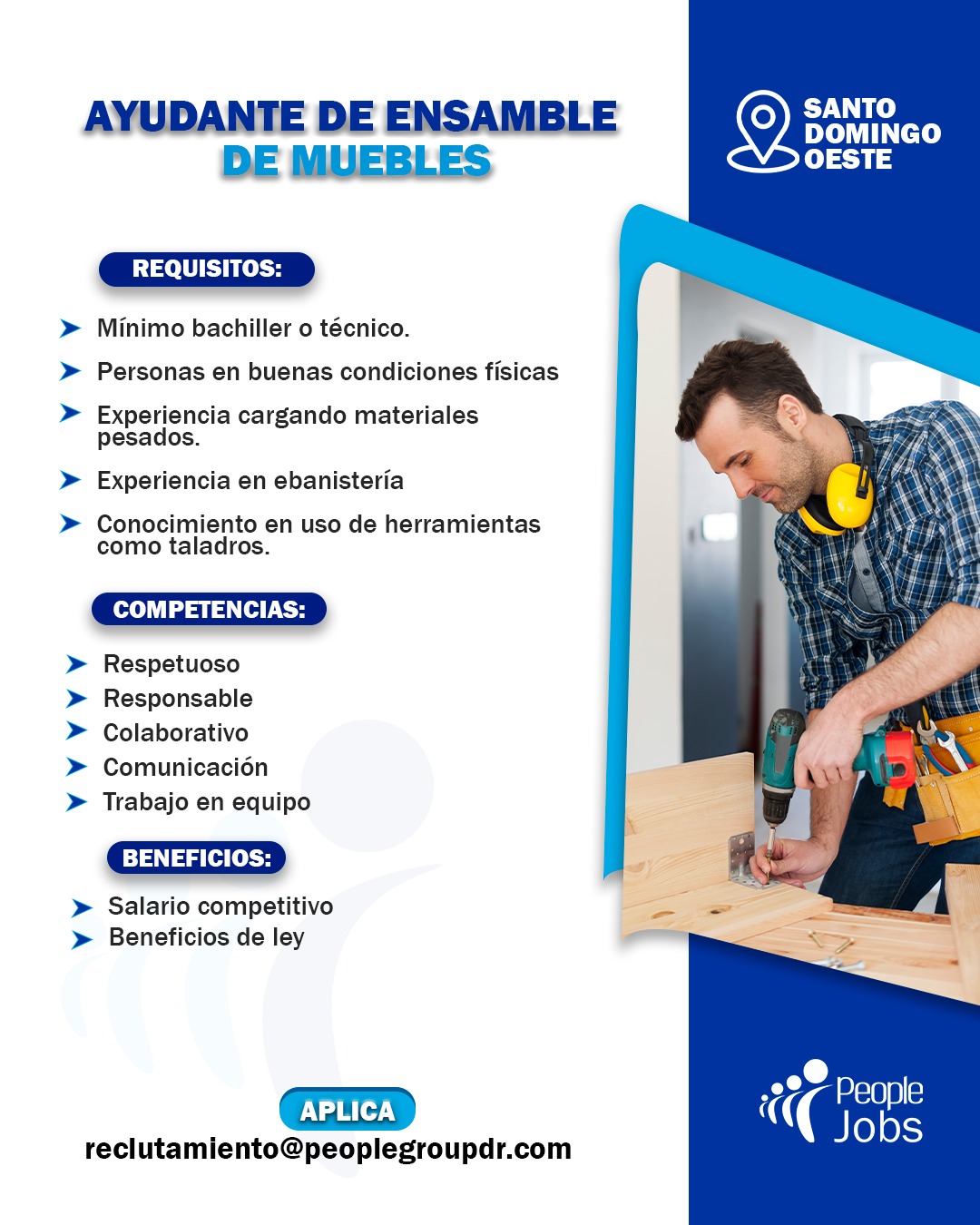 empleos disponibles -  ayudante de ensamble de muebles