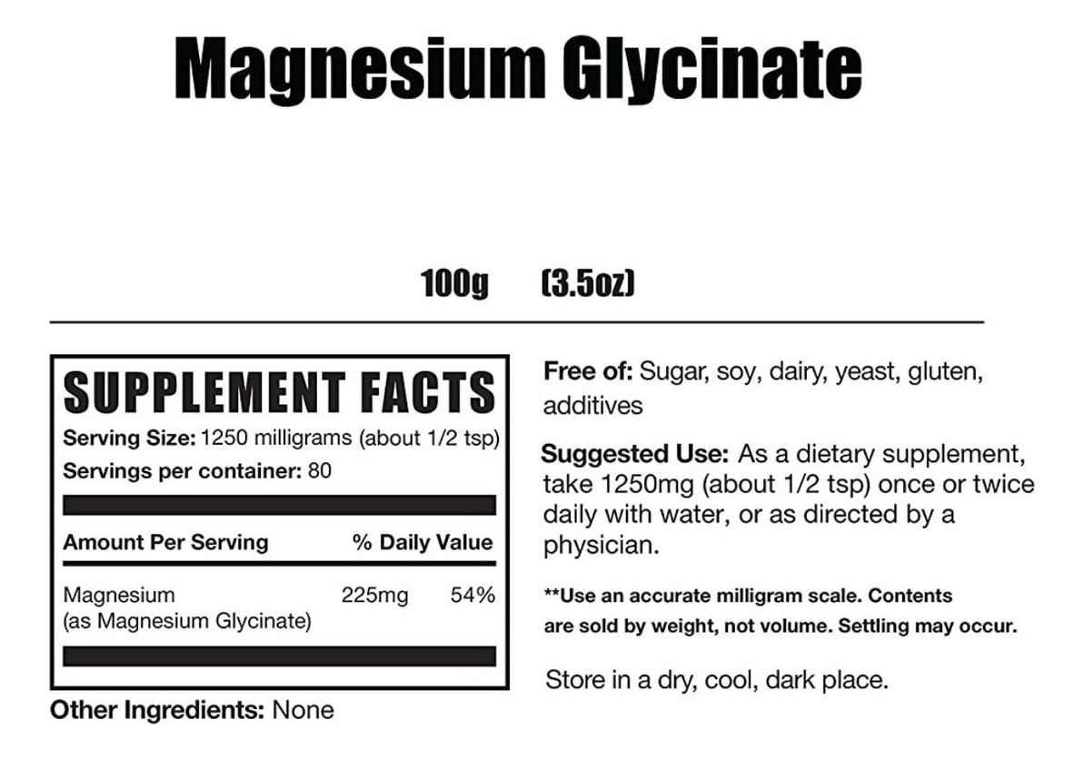 Salud y Equipamiento Médico - Glicinato Magnesio 100g Bulk 1