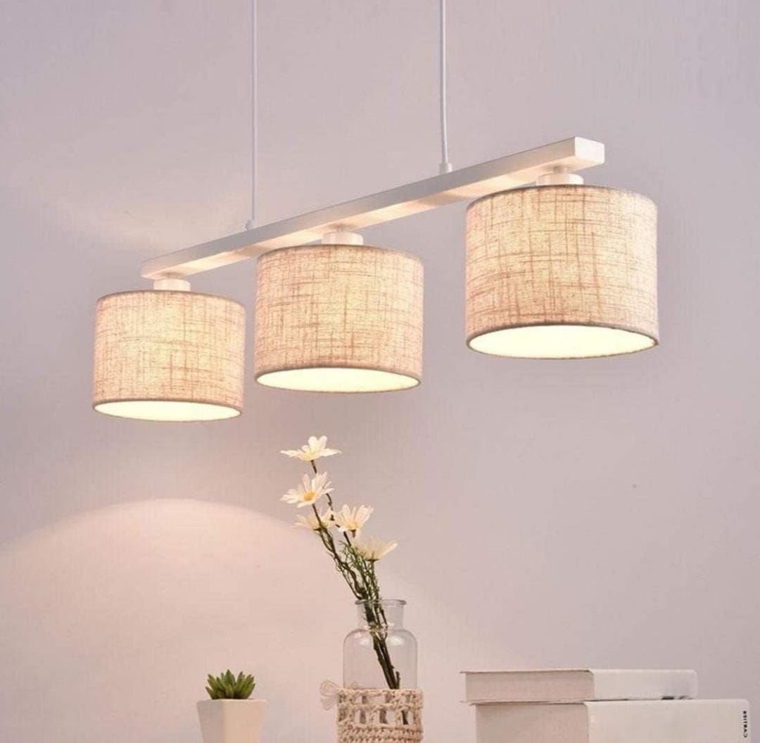 decoración y accesorios - Lámpara de techo colgante de lino blanco vintage 1