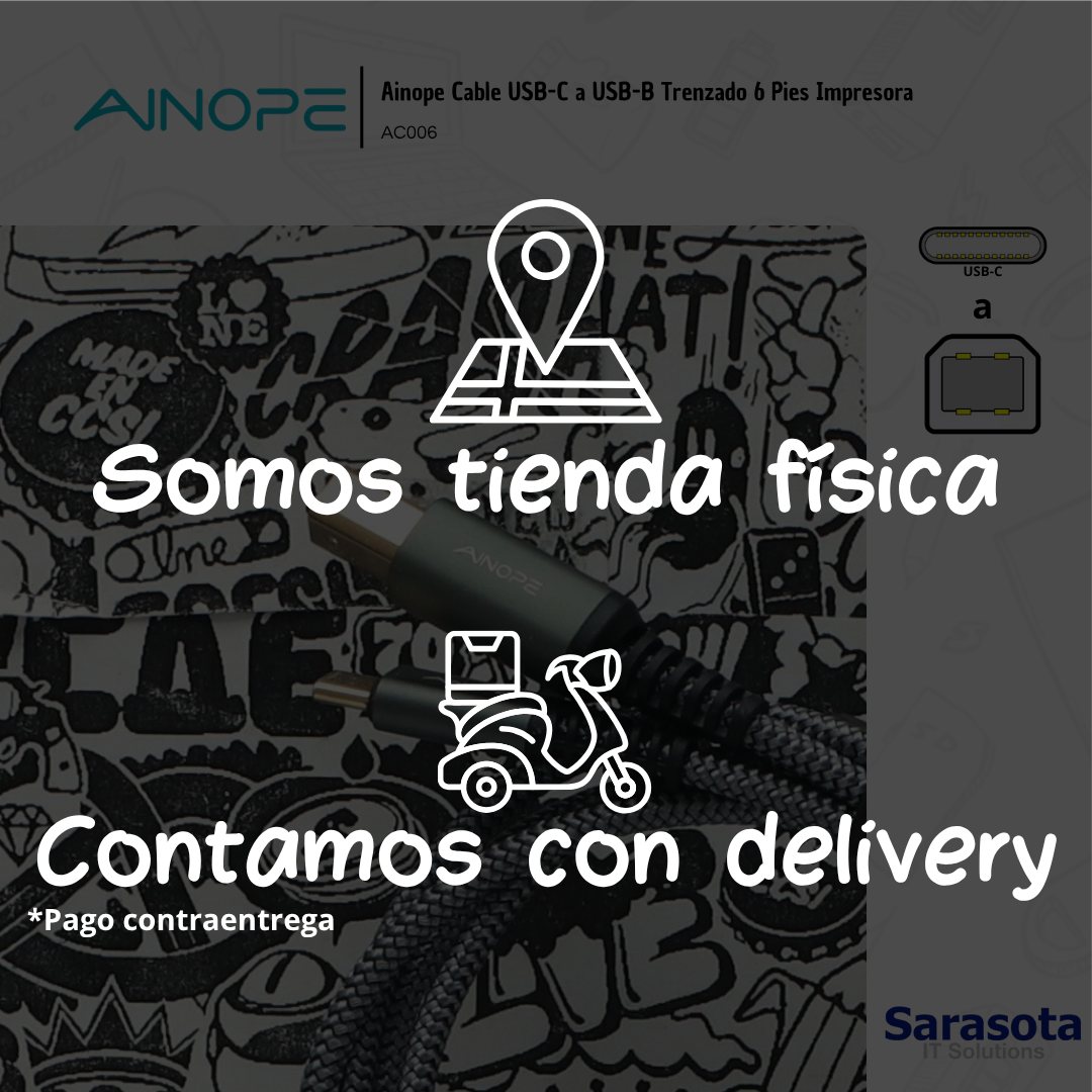 accesorios para electronica - Ainope Cable USB-C a USB-B Trenzado 6 Pies Impreso 2
