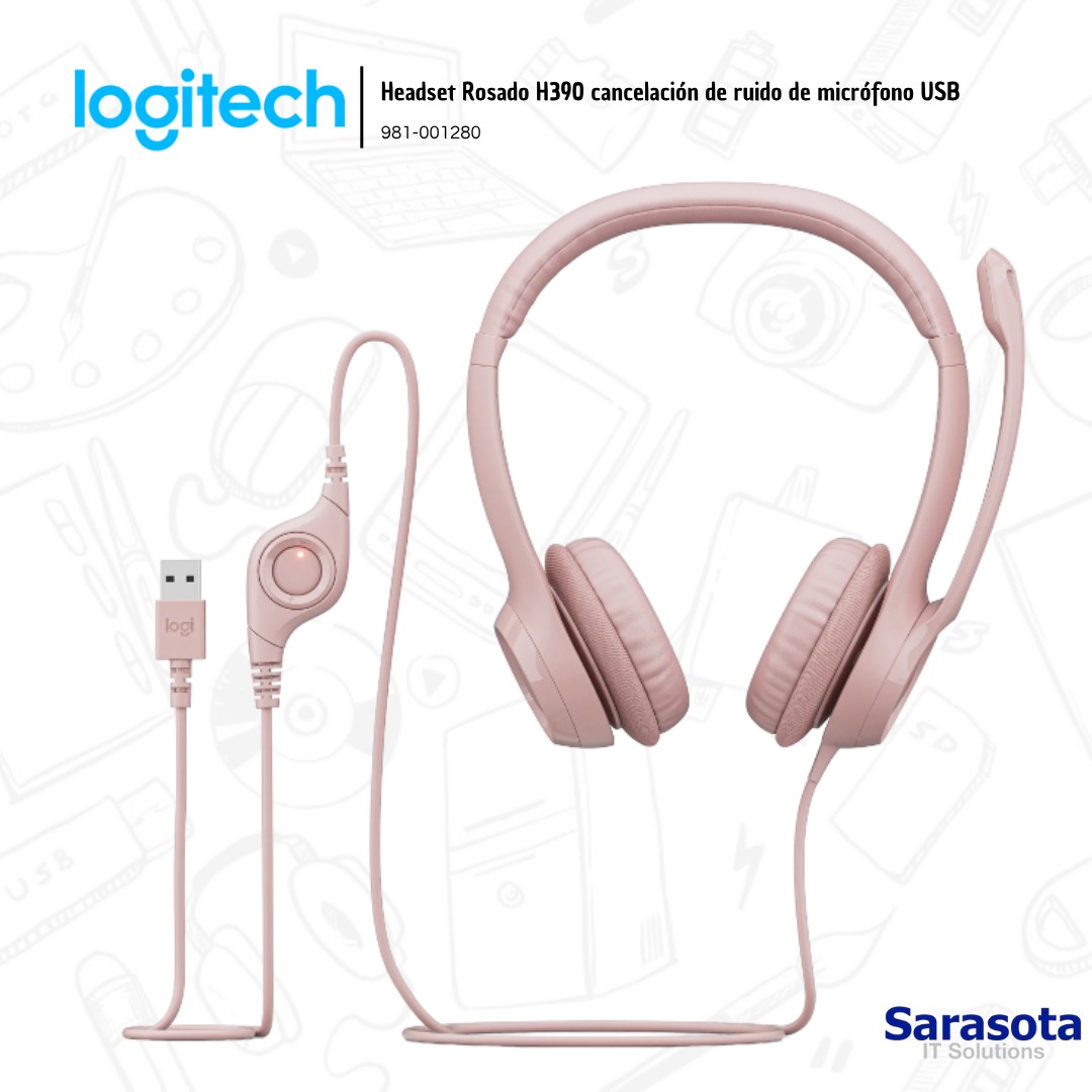 camaras y audio - Logitech Headset Rosado H390 cancelación de ruido  2
