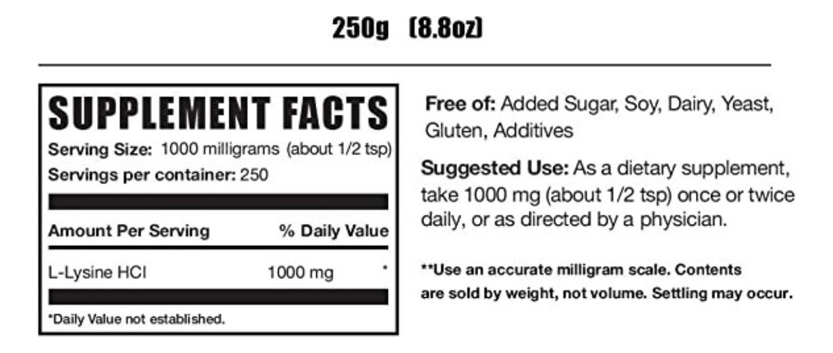 Salud y Equipamiento Médico - L-lisina 250g - Bulksupplements 1