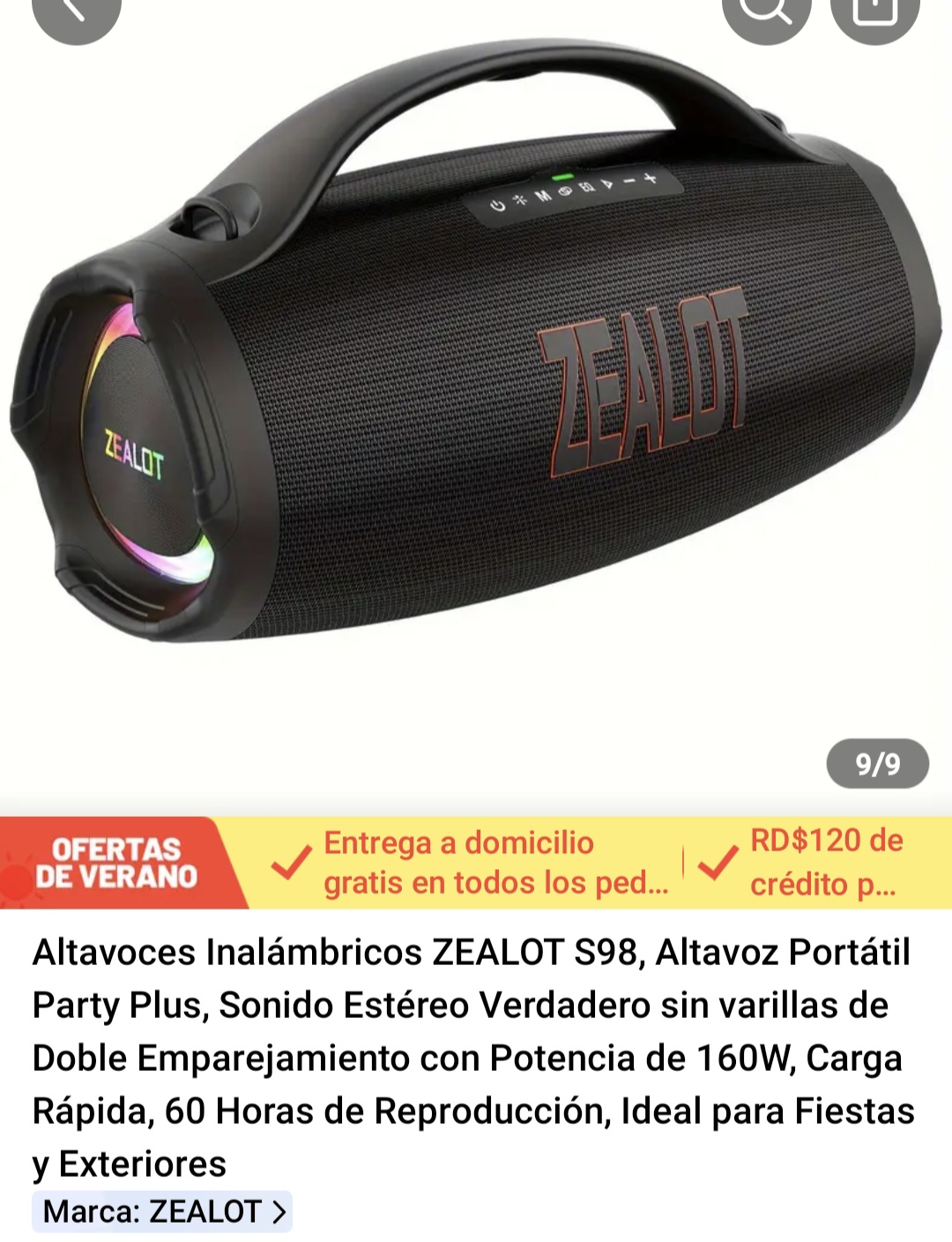 computadoras y laptops - Bocina Zealot Mod.S98 Party Plus, 160W nueva sellada, 9,000, super potente