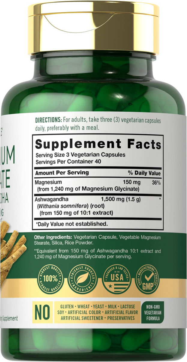 Salud y Equipamiento Médico - Glicinato De Magnesio Con Ashwagandha 2,740mg 120cap Carlyle 1