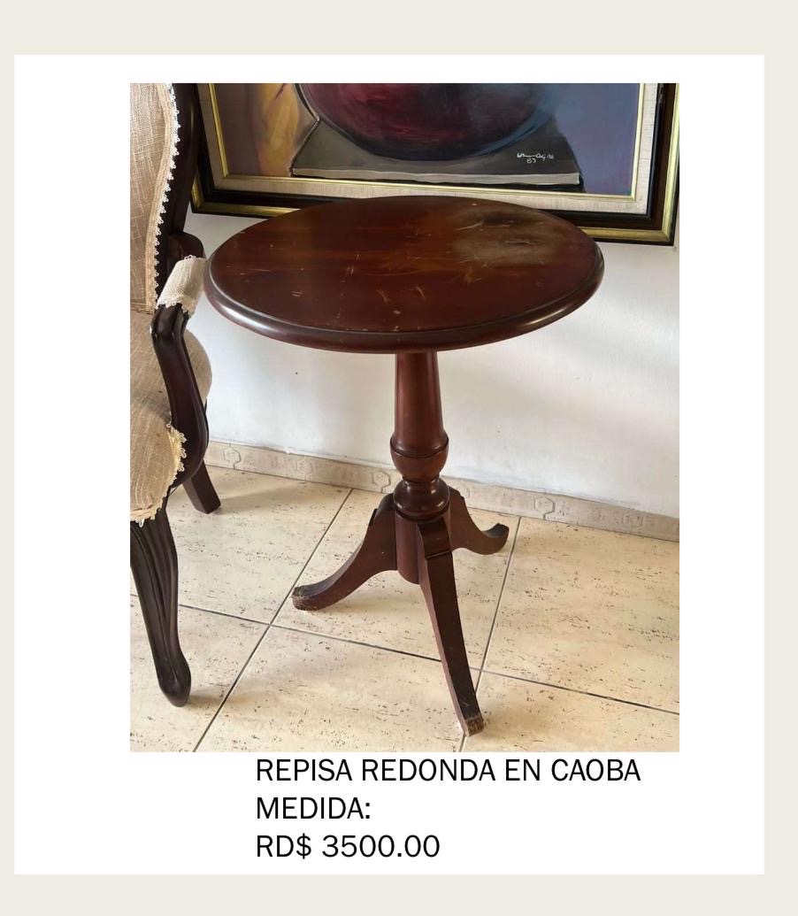 muebles y colchones - mesa redonda en caoba con tope de cristal  0