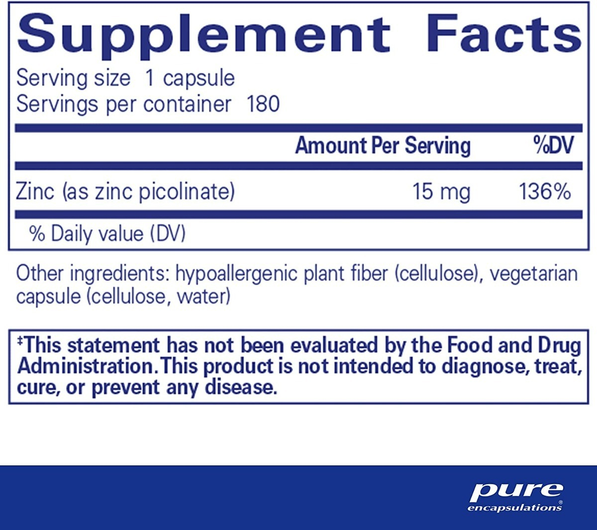 Salud y Equipamiento Médico - Zinc 180cap Pure Encapsulation 1