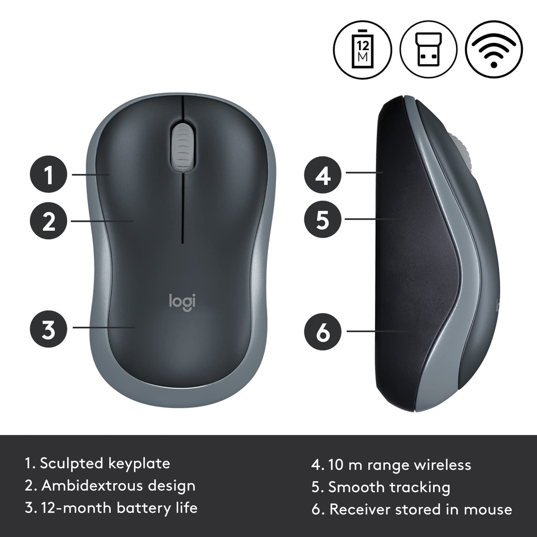computadoras y laptops - MOUSE LOGITECH M185 INALAMBRICO MINI OPTICO AZUL USB NANO RECEIVER - SMART SLEEP 1