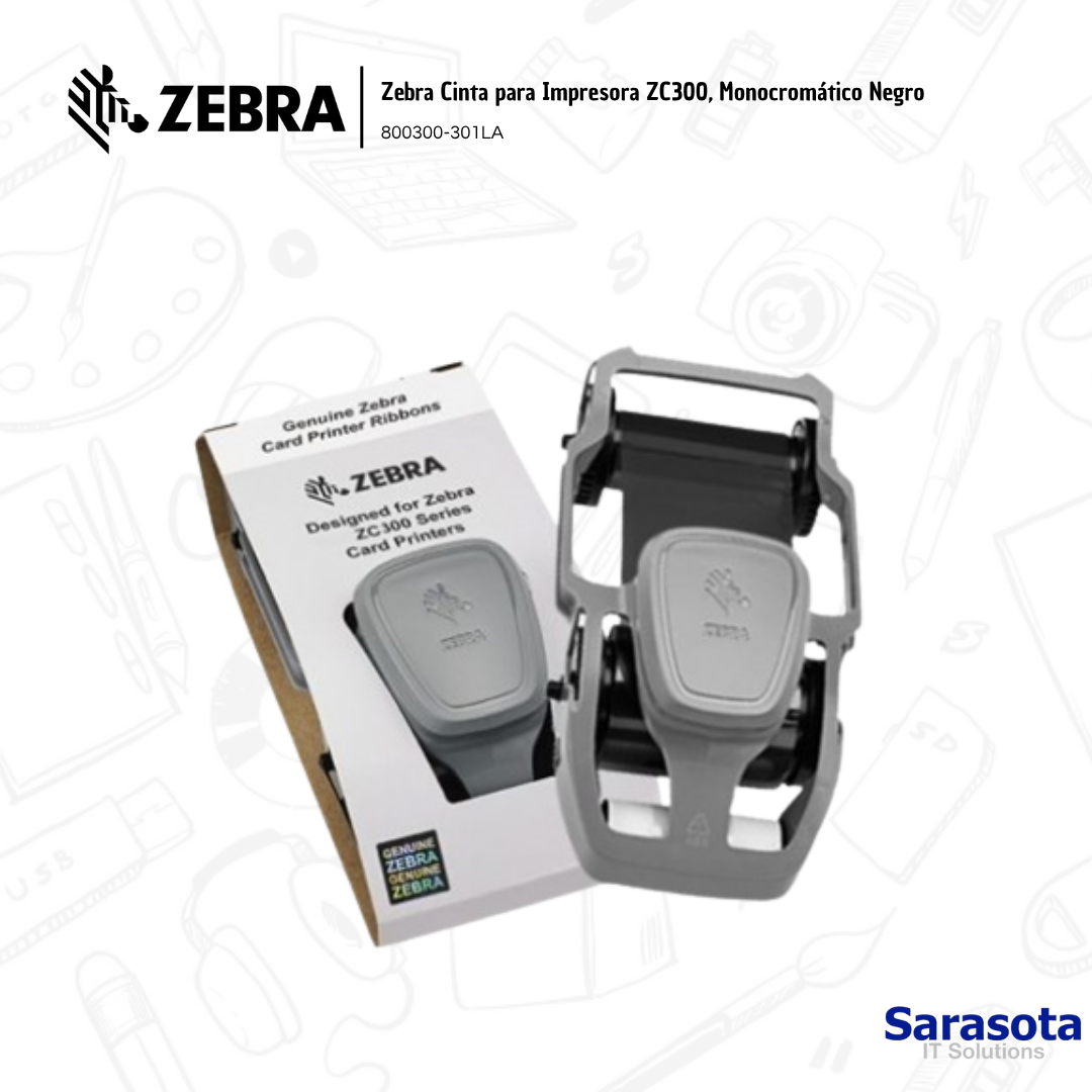 accesorios para electronica - Zebra Cinta para Impresora ZC300, Monocromático Ne 1