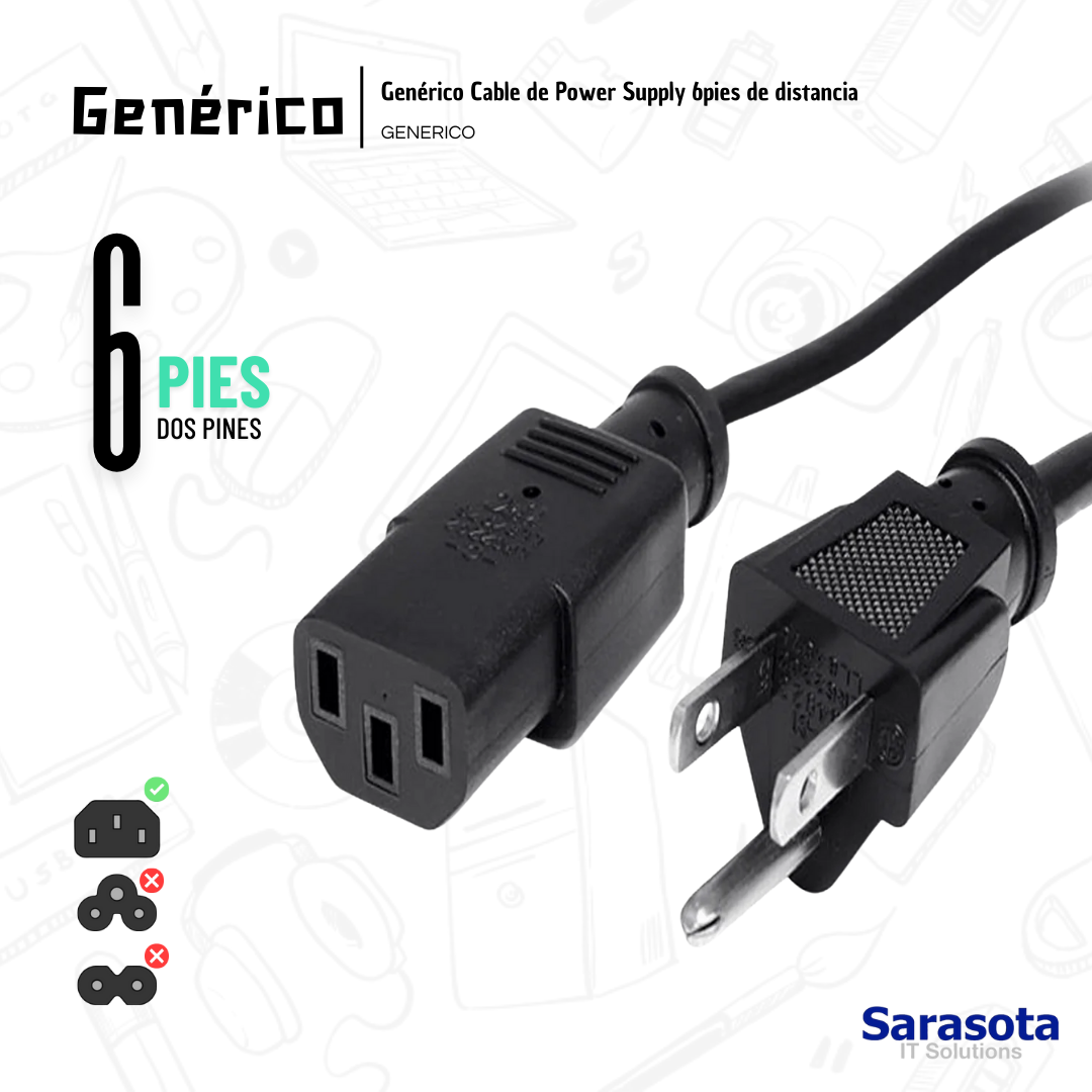 accesorios para electronica - Cable de fuente de 6 pies, 2 pines 0