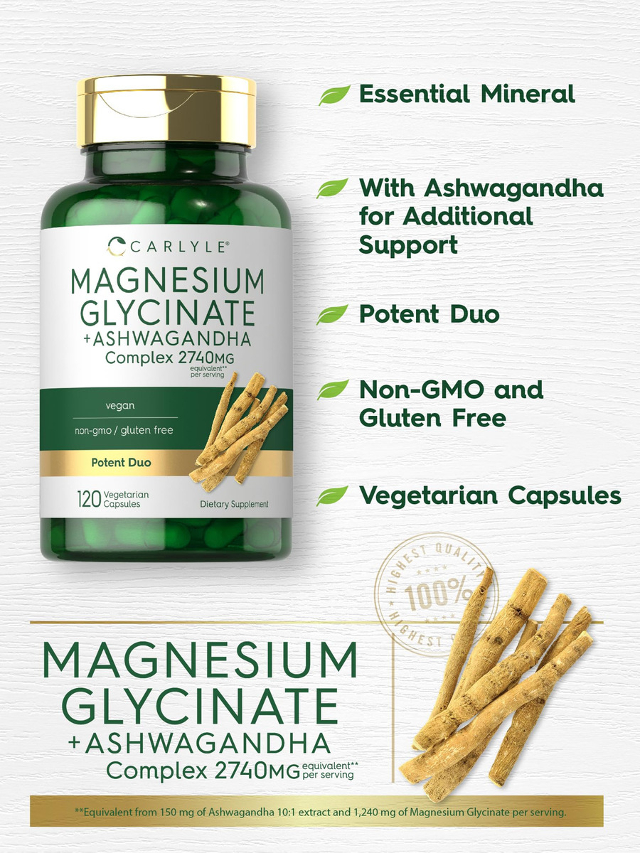 Salud y Equipamiento Médico - Glicinato De Magnesio Con Ashwagandha 2,740mg 120cap Carlyle 3