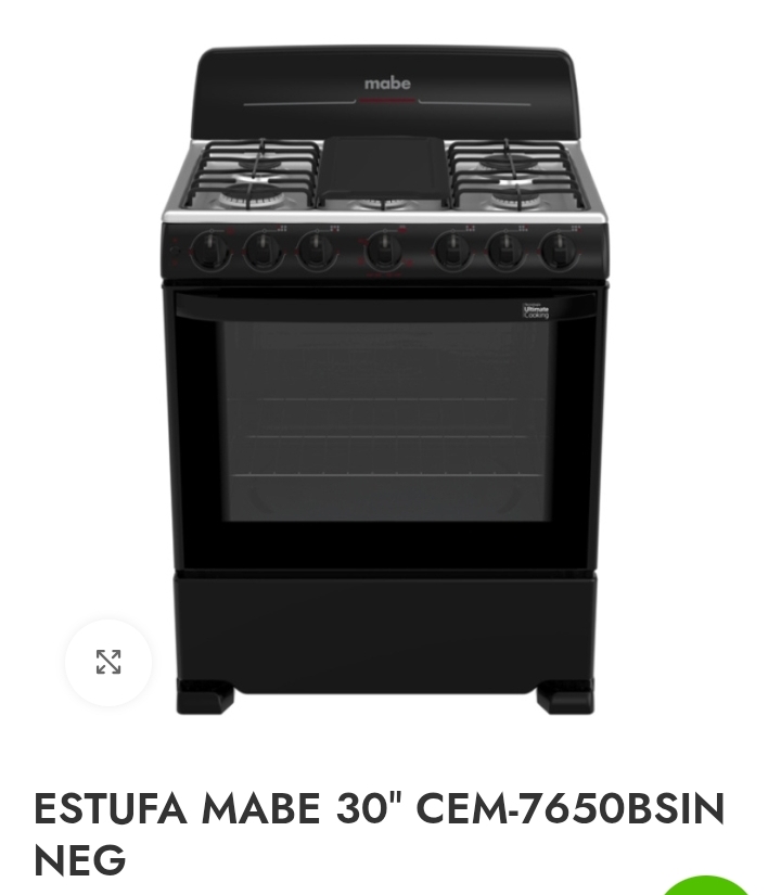 cocina - Estufa Mabe 6 ornillas, horno, negra, 30 pulg 1