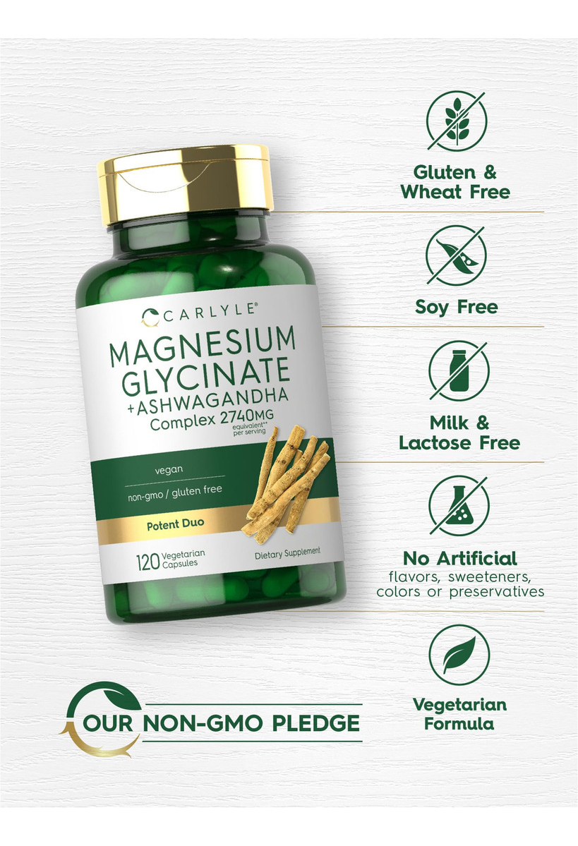 Salud y Equipamiento Médico - Glicinato De Magnesio Con Ashwagandha 2,740mg 120cap Carlyle 4
