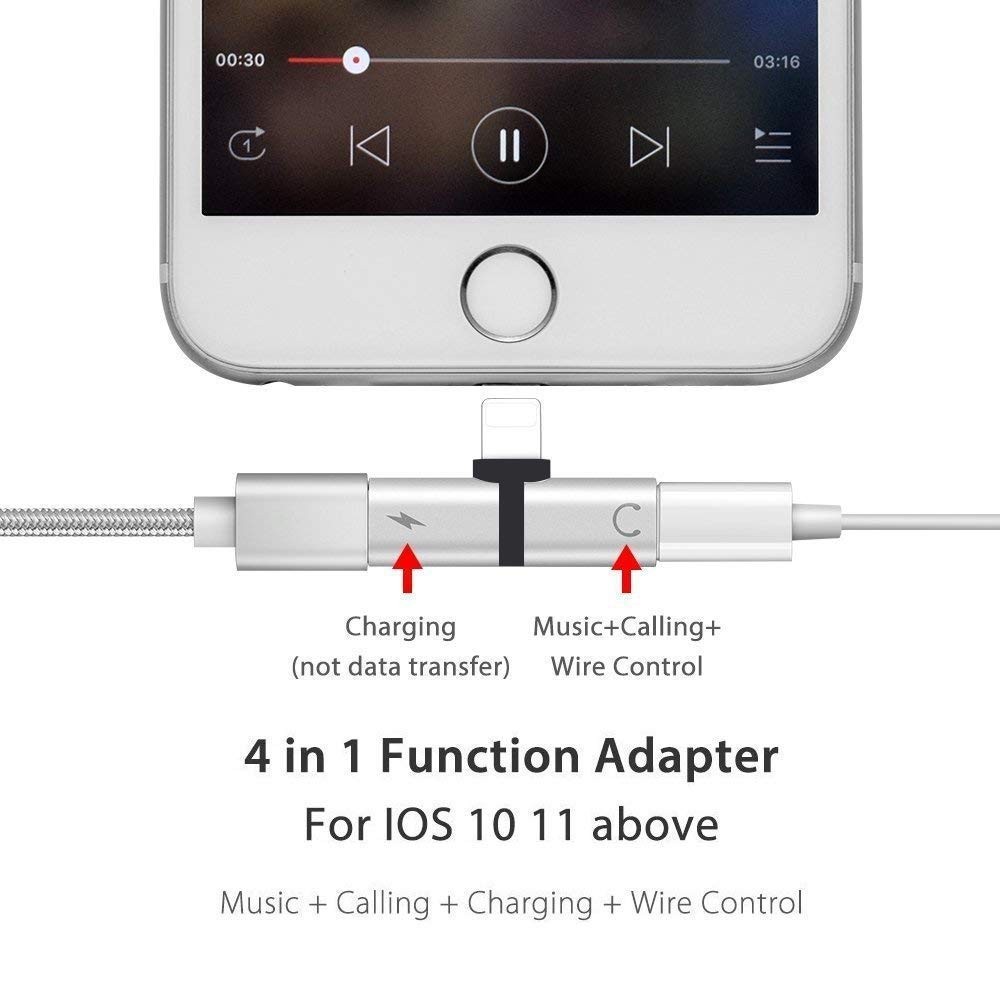 accesorios para electronica - Adaptador Para Audifonos Y Carga Simultanea iPhone 8 9 Y X 12 5