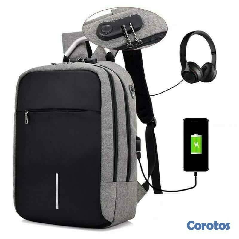 carteras y maletas - Mochila antirrobo impermeable con puerto de carga USB y audífonos.  1
