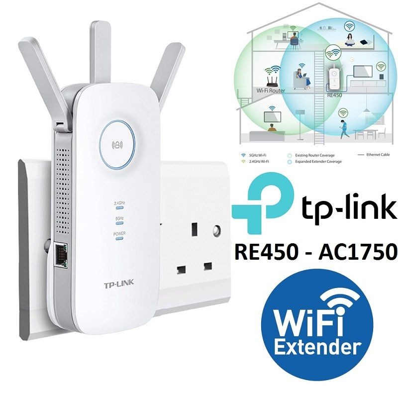otros electronicos - REPETIDOR TP-LINK RE450, 2.4GHZ/450MBPS, 5GHZ/1300MBPS, 1 PUERTO GIGABIT LAN, 80 1