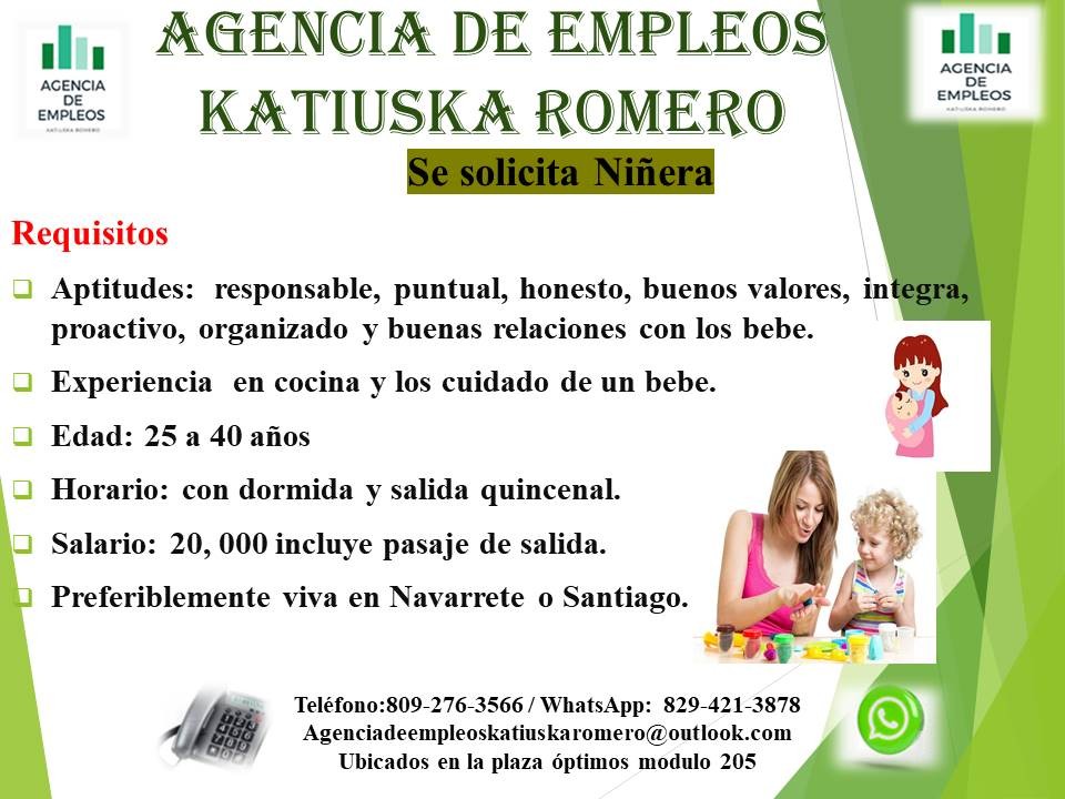 empleos disponibles - Se necesita niñera que vive en Santiago o Navarrete 1