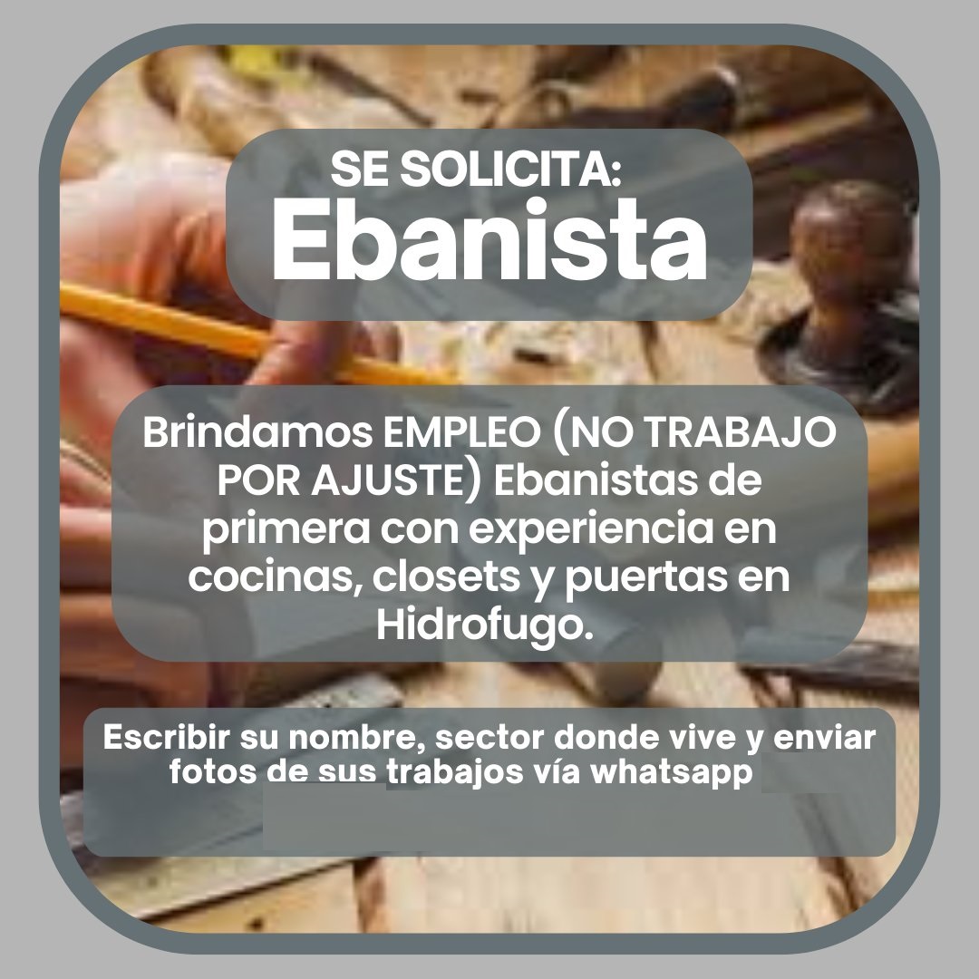 empleos disponibles - Empleo fijo para ebanistas (NO POR AJUSTE) 1