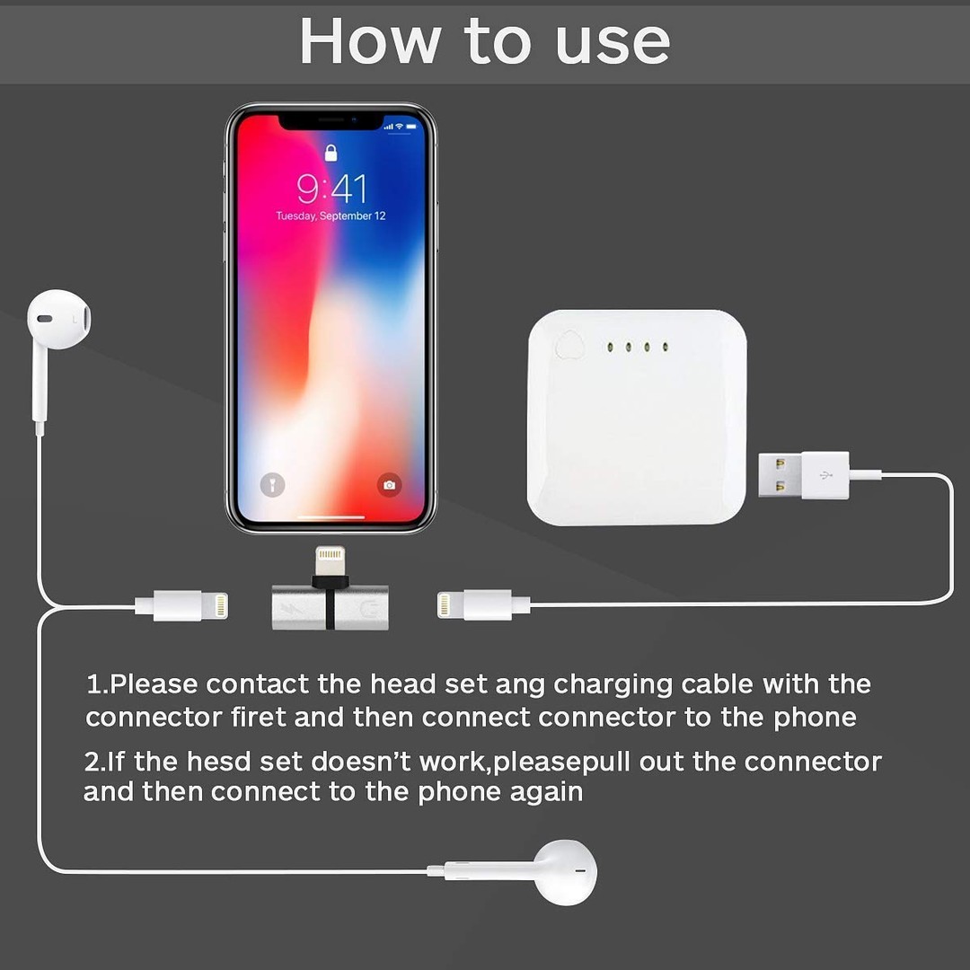 accesorios para electronica - Adaptador Para Audifonos Y Carga Simultanea iPhone 8 9 Y X 12 6