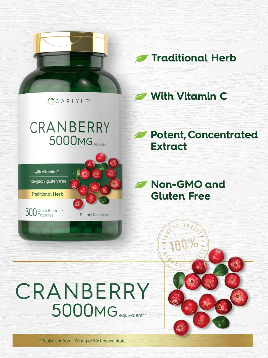 Salud y Equipamiento Médico - Carlyle Pildoras De Arandano 5000mg | 300 Capsulas | Con Vit 4