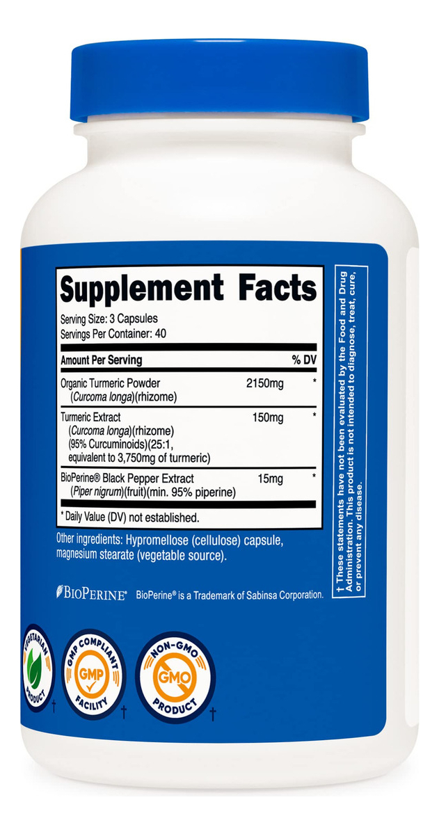 Salud y Equipamiento Médico - Nutricost Curcumina De Curcuma 95% Curcuminoides 500 Mg 120 3