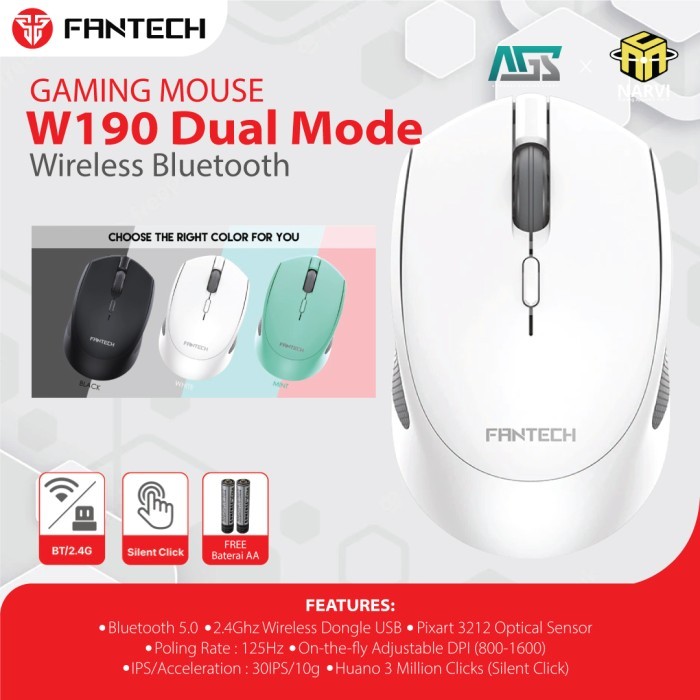 computadoras y laptops - MOUSE Fantech INALAMBRICO (Mod. W190 Bluetooth + 2.4GHz Wireless